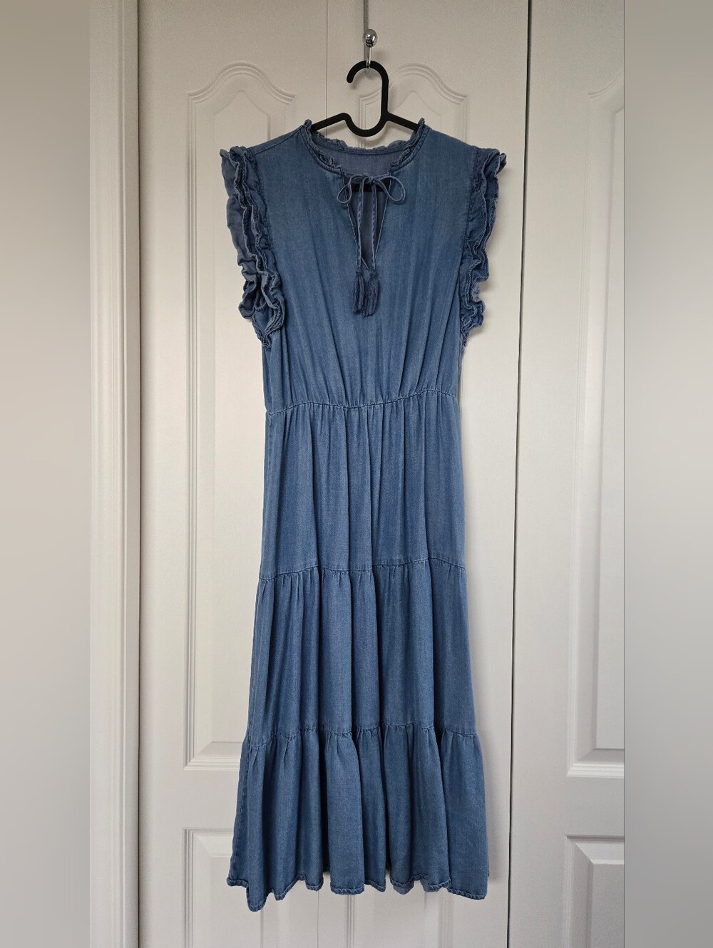 Women's Jean Ruffle Sleeve Tiered Dress